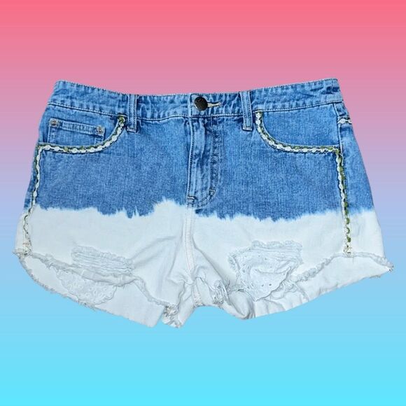 Free People Faded Cut Off Lace Denim Shorts Size 29 #78 - Picture 2 of 4